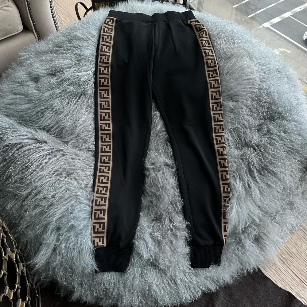 Fendi Black Pants with Brown Logo Trim